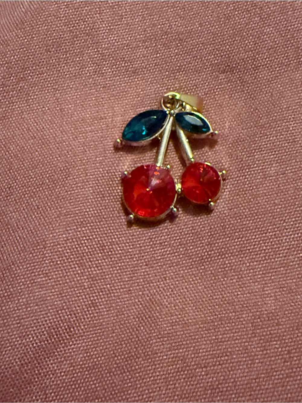 Gold Cherry Pendant Necklace Charm in Red and Teal